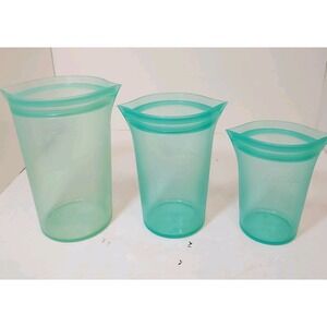 Set of 3 Zip Top ZipTop Reusable Platinum Silicone Containers Teal